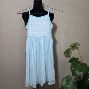 Girls Light Aqua Spaghetti-Strap Pleated Casual Dress